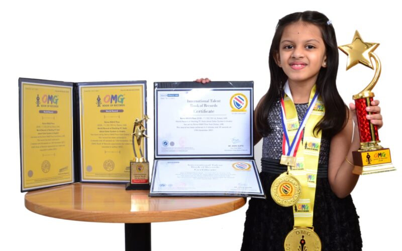 Rutva a 7-year-old Indian UAE resident created two World Records in two languages (English and Arabic) in one attempt